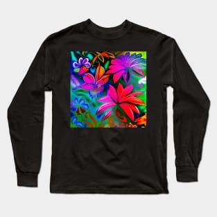 Hawaiian Hibiscus Flowers Psychedelic Floral Gift Mom Luxury Trippy Vibrant Colorful Long Sleeve T-Shirt